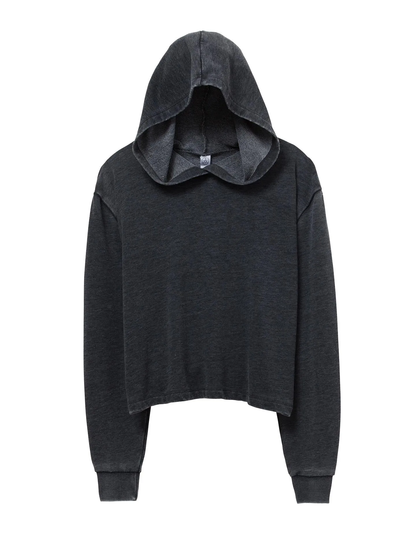 Burnout French Terry Cropped Pullover Hoodie (Washed Black)