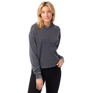 Burnout French Terry Cropped Pullover Hoodie (Washed Black)