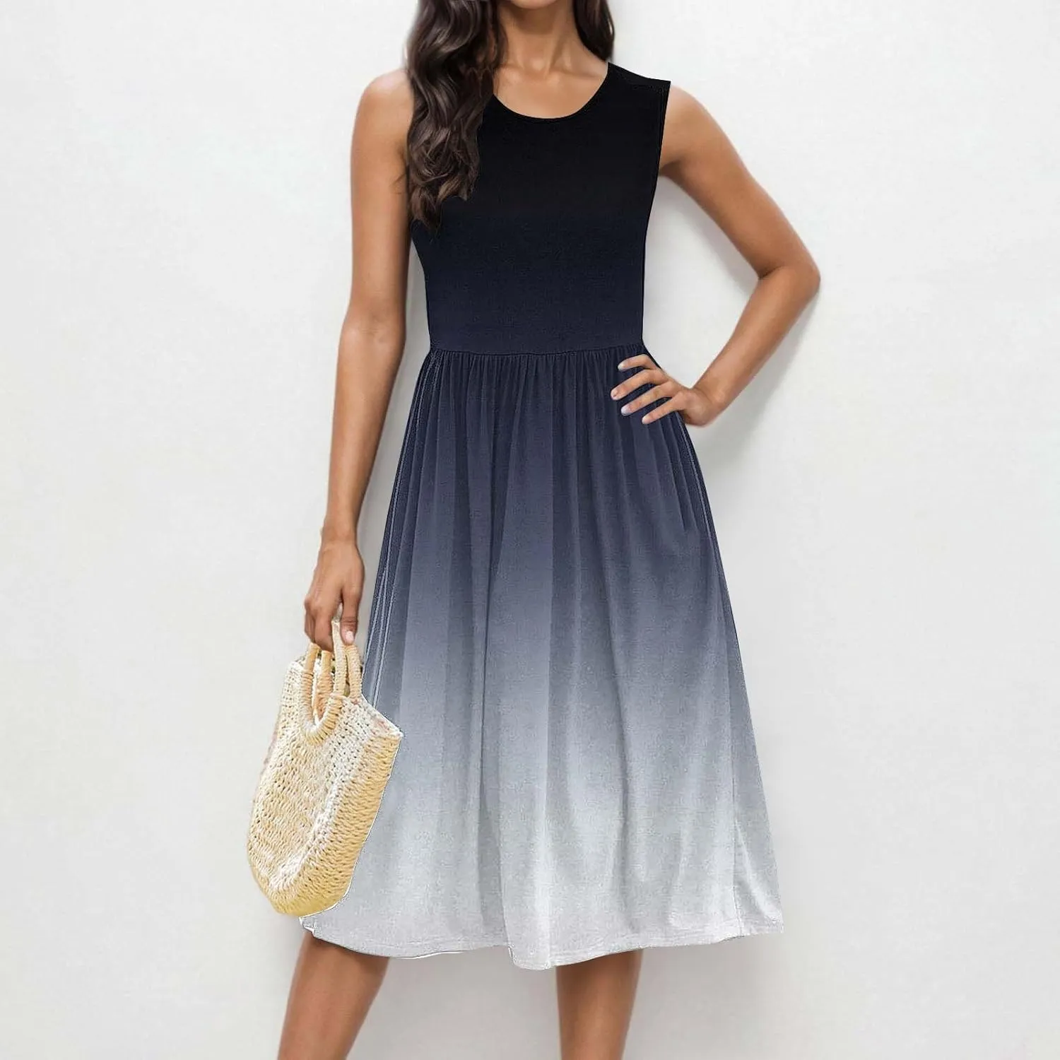 Casual Dresses for Women Summer Sleeveless Tie Dye Sundresses Empire Waist Midi Tank Dresses with Pockets 2025