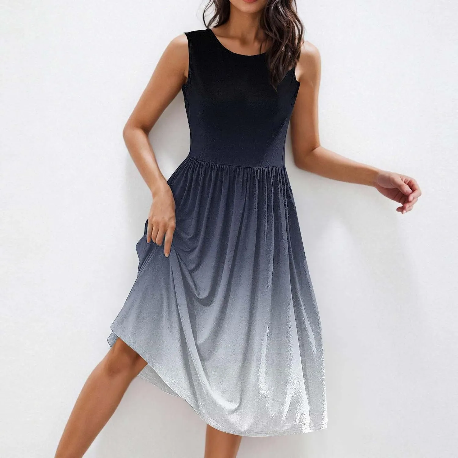 Casual Dresses for Women Summer Sleeveless Tie Dye Sundresses Empire Waist Midi Tank Dresses with Pockets 2025