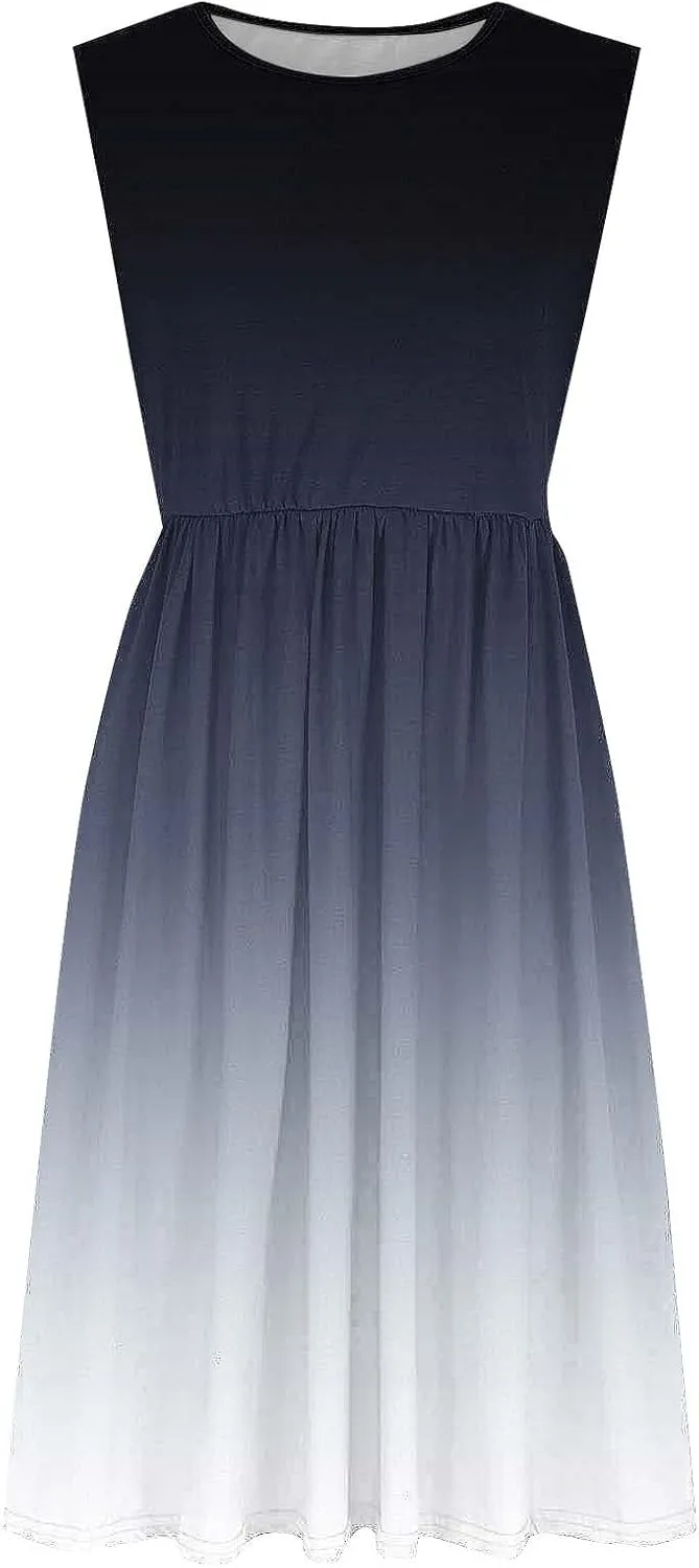 Casual Dresses for Women Summer Sleeveless Tie Dye Sundresses Empire Waist Midi Tank Dresses with Pockets 2025