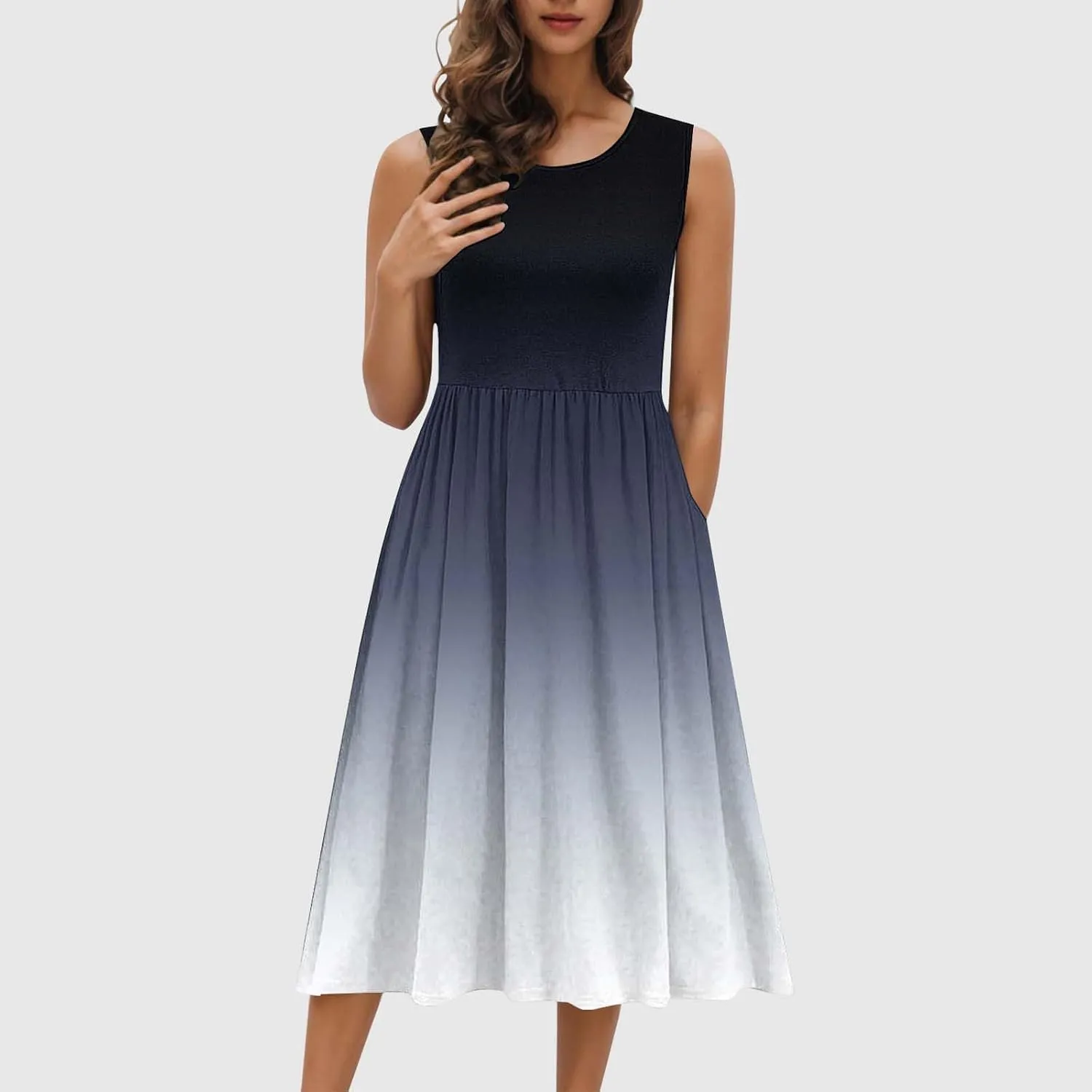Casual Dresses for Women Summer Sleeveless Tie Dye Sundresses Empire Waist Midi Tank Dresses with Pockets 2025