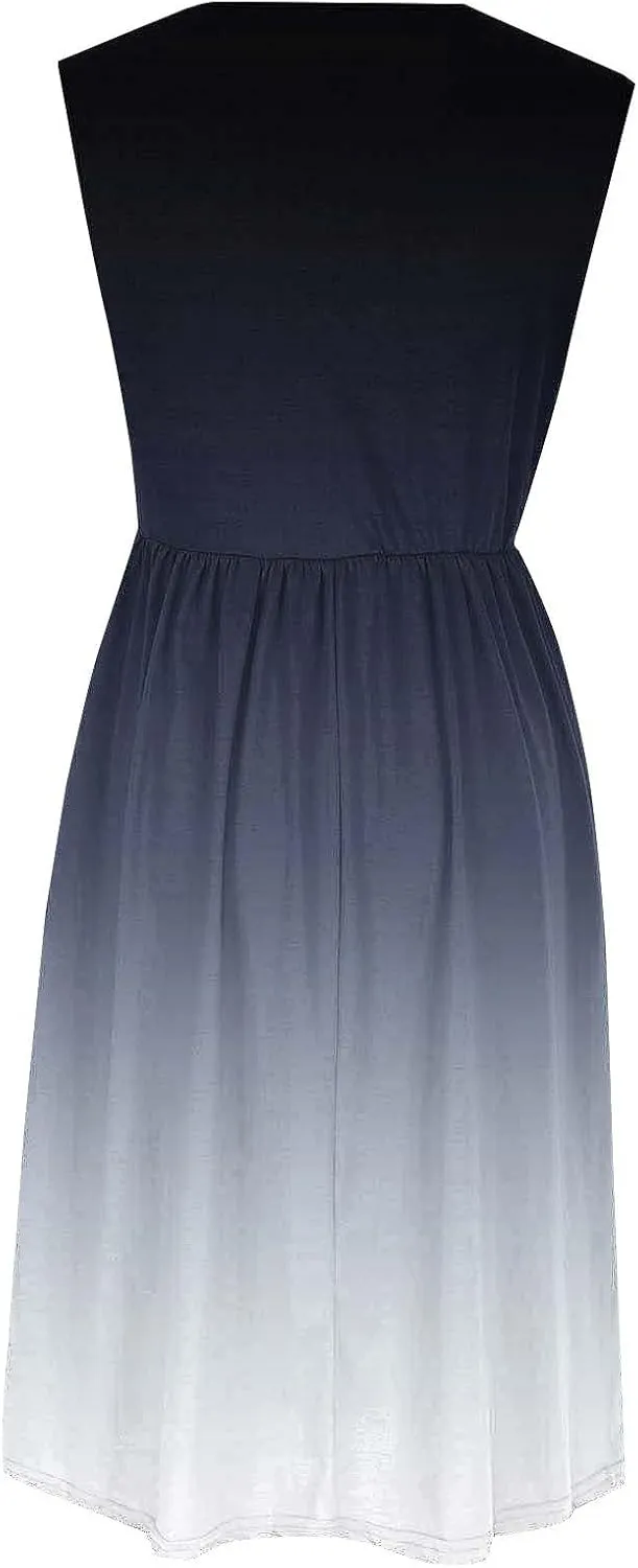 Casual Dresses for Women Summer Sleeveless Tie Dye Sundresses Empire Waist Midi Tank Dresses with Pockets 2025