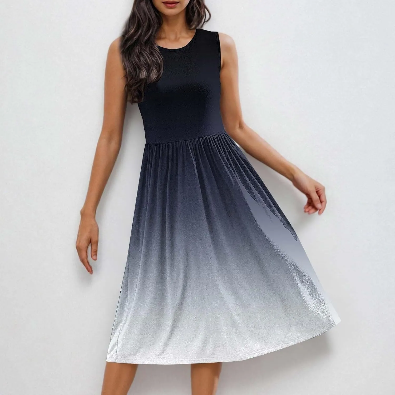 Casual Dresses for Women Summer Sleeveless Tie Dye Sundresses Empire Waist Midi Tank Dresses with Pockets 2025