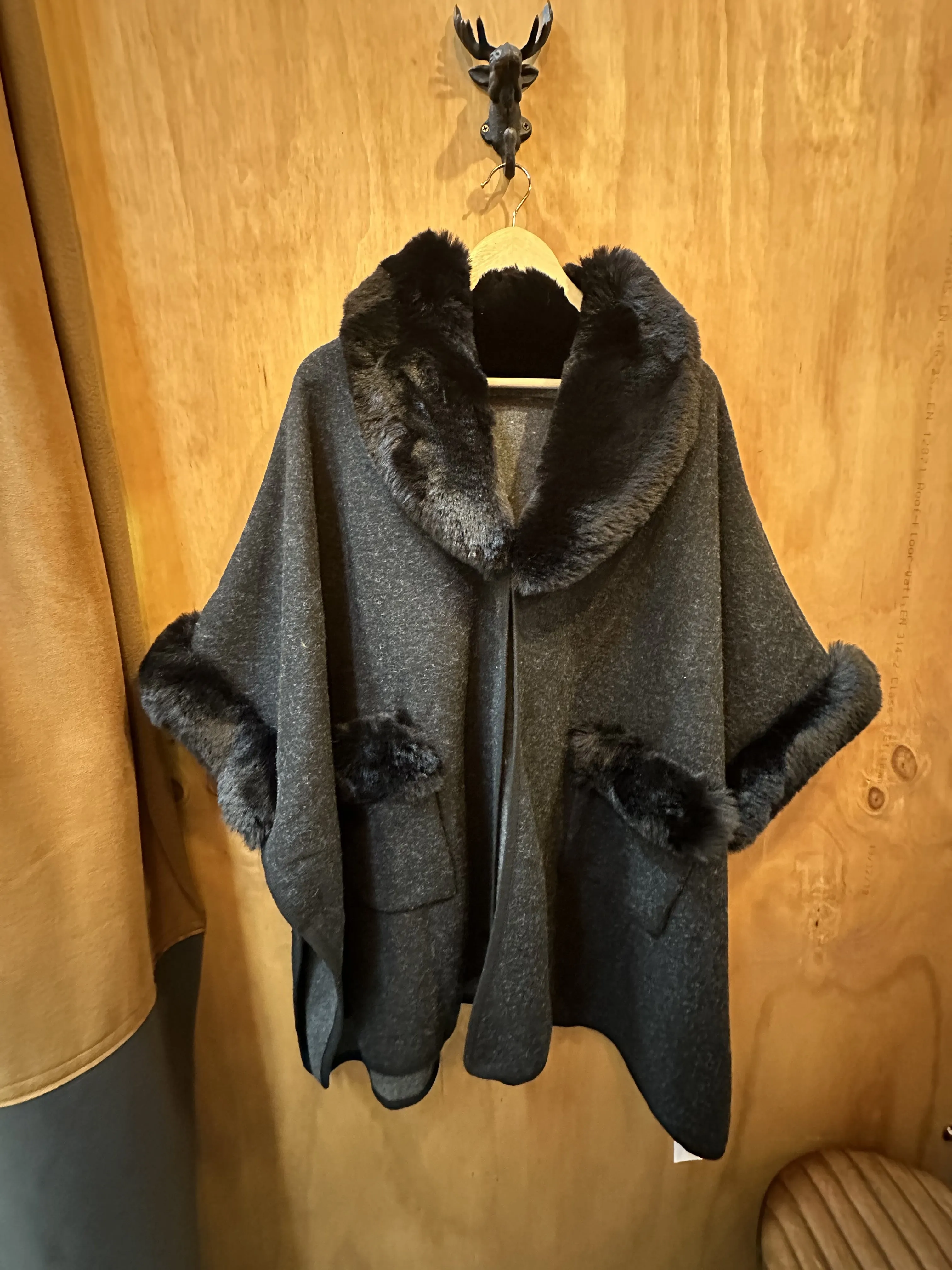 Fur Detail Pocket Poncho