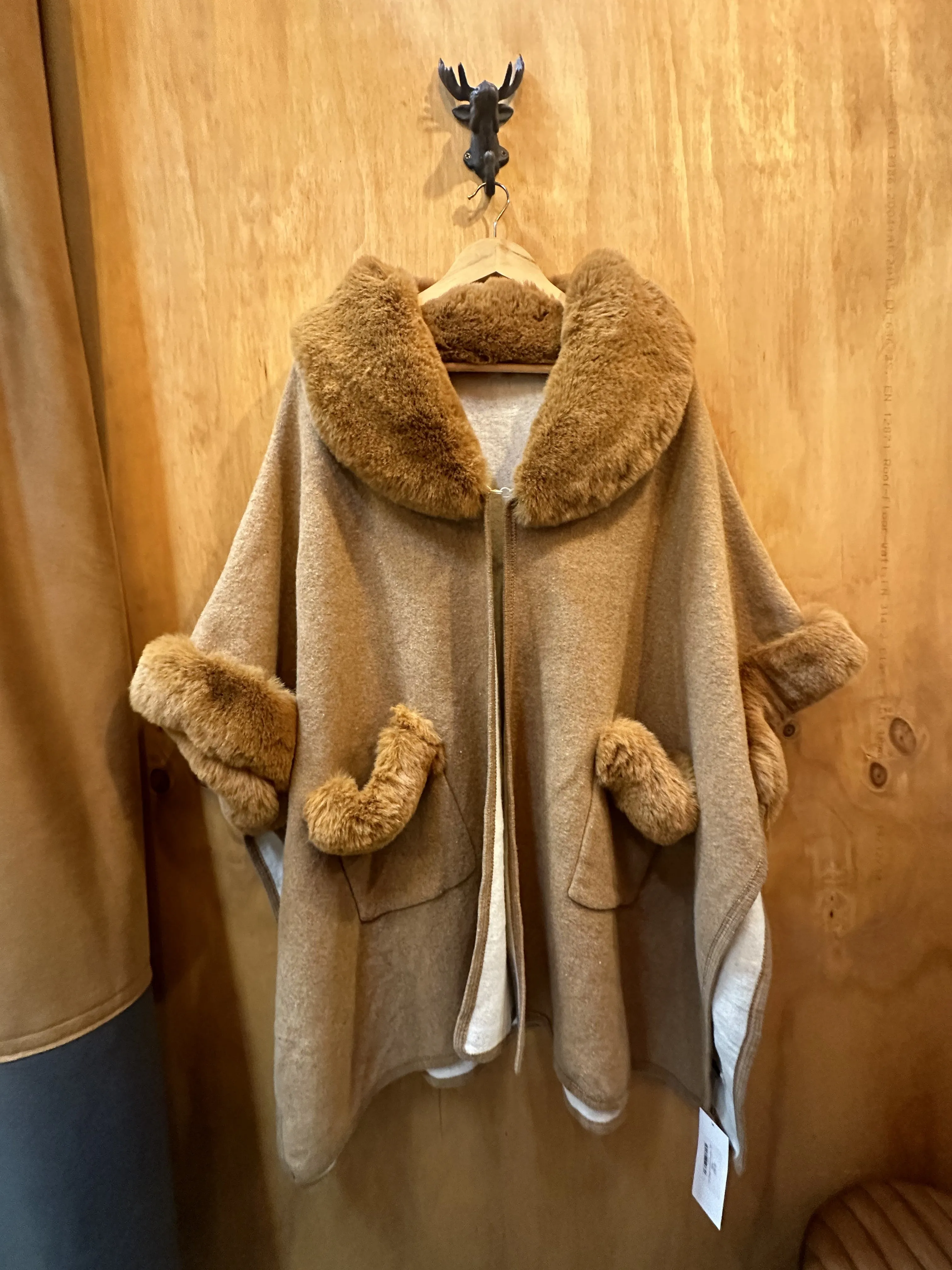 Fur Detail Pocket Poncho