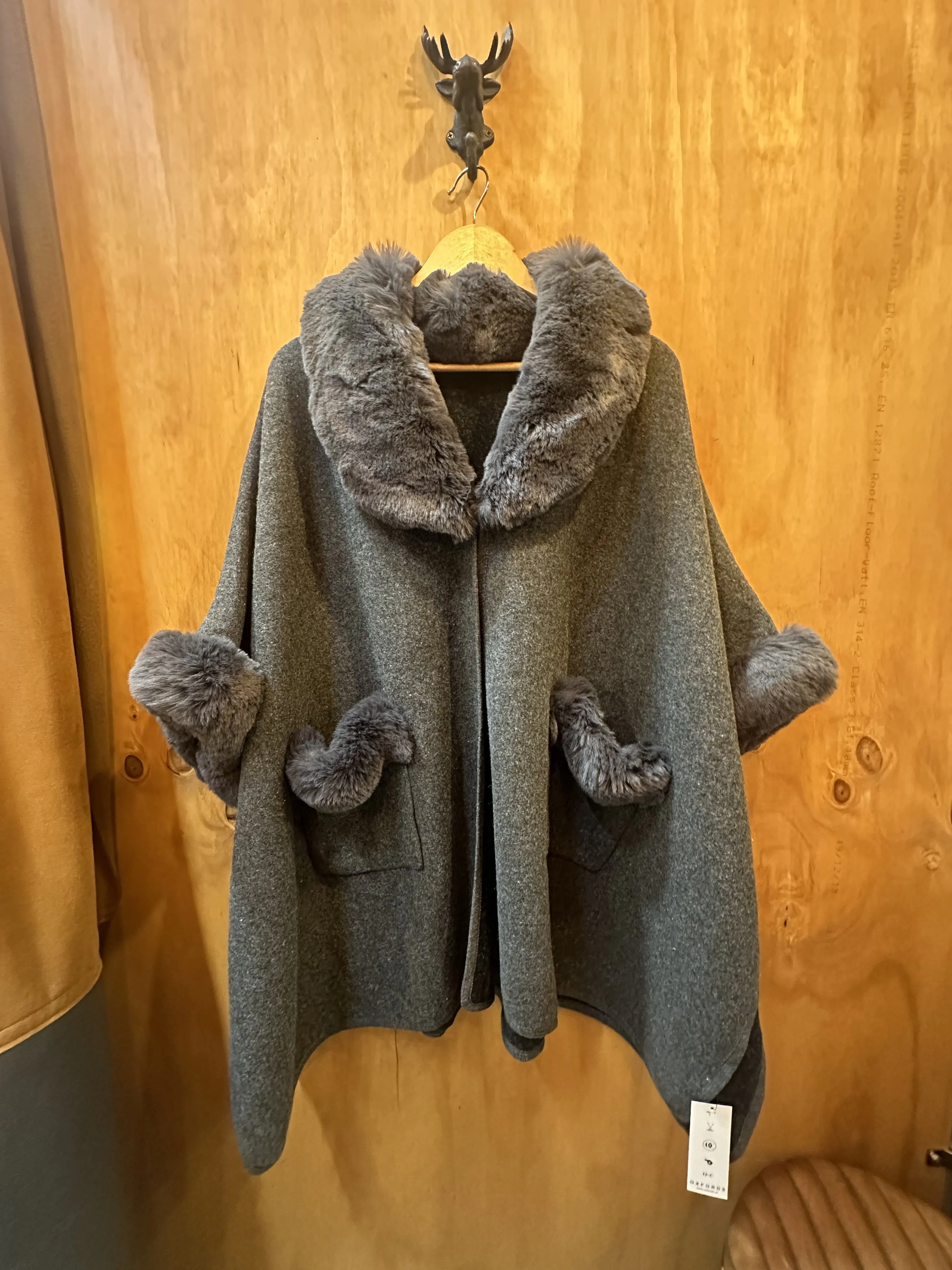 Fur Detail Pocket Poncho