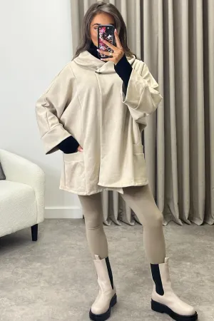 Isabelle Beige Faux Suede Button Oversized Jacket