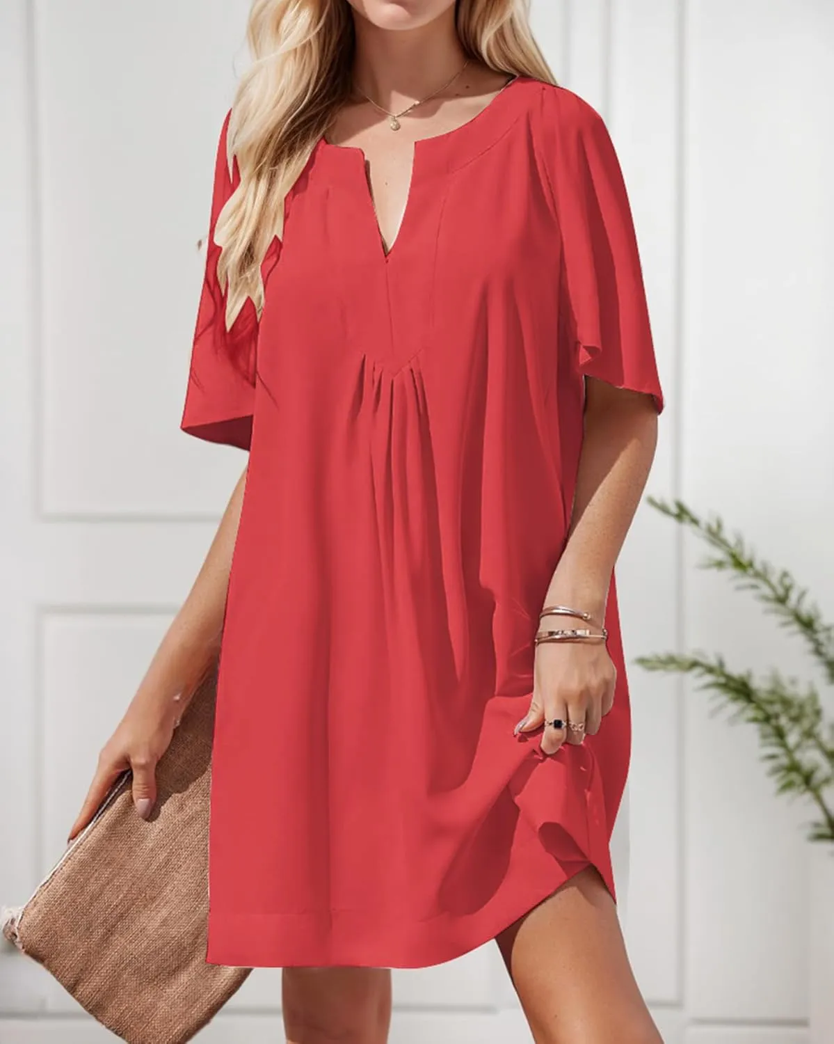 Kedera Womens Flutter Short Sleeve Mini Dress Casual V Neck Loose Flowy Summer Shift Dresses
