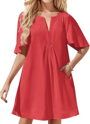 Kedera Womens Flutter Short Sleeve Mini Dress Casual V Neck Loose Flowy Summer Shift Dresses