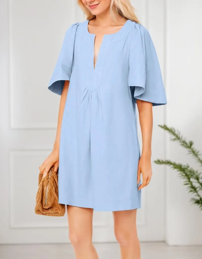 Kedera Womens Flutter Short Sleeve Mini Dress Casual V Neck Loose Flowy Summer Shift Dresses