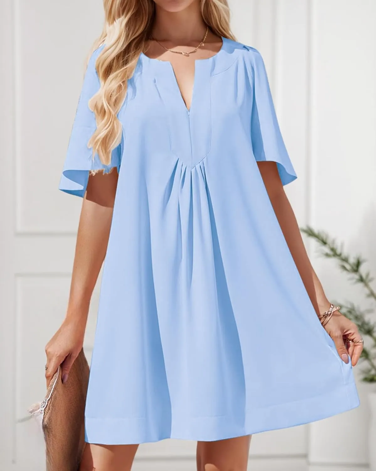 Kedera Womens Flutter Short Sleeve Mini Dress Casual V Neck Loose Flowy Summer Shift Dresses