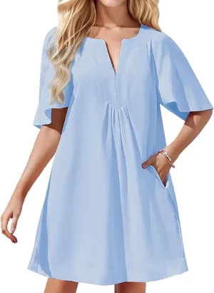 Kedera Womens Flutter Short Sleeve Mini Dress Casual V Neck Loose Flowy Summer Shift Dresses