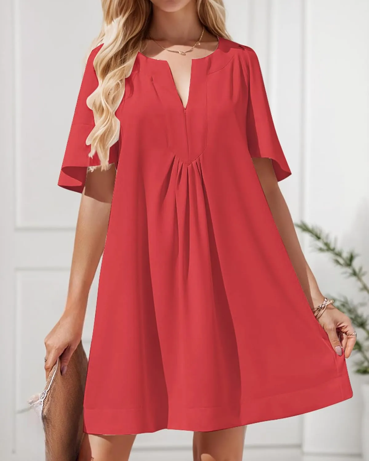 Kedera Womens Flutter Short Sleeve Mini Dress Casual V Neck Loose Flowy Summer Shift Dresses