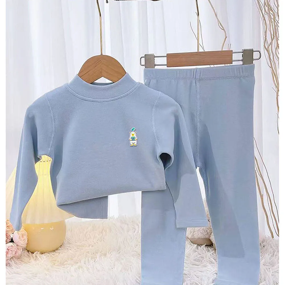 Little Surprise Box Blue Kelly Crew Neck Upper & Lower Body Thermal Winter Warmers For Kids-Set Of 2 Pcs