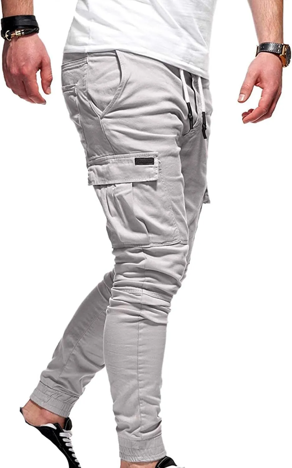 Mens Casual Joggers Pants Slim Fit Stretch Drawstring Cargo Pants Hiking Outdoor Track Jogging Sweatpants