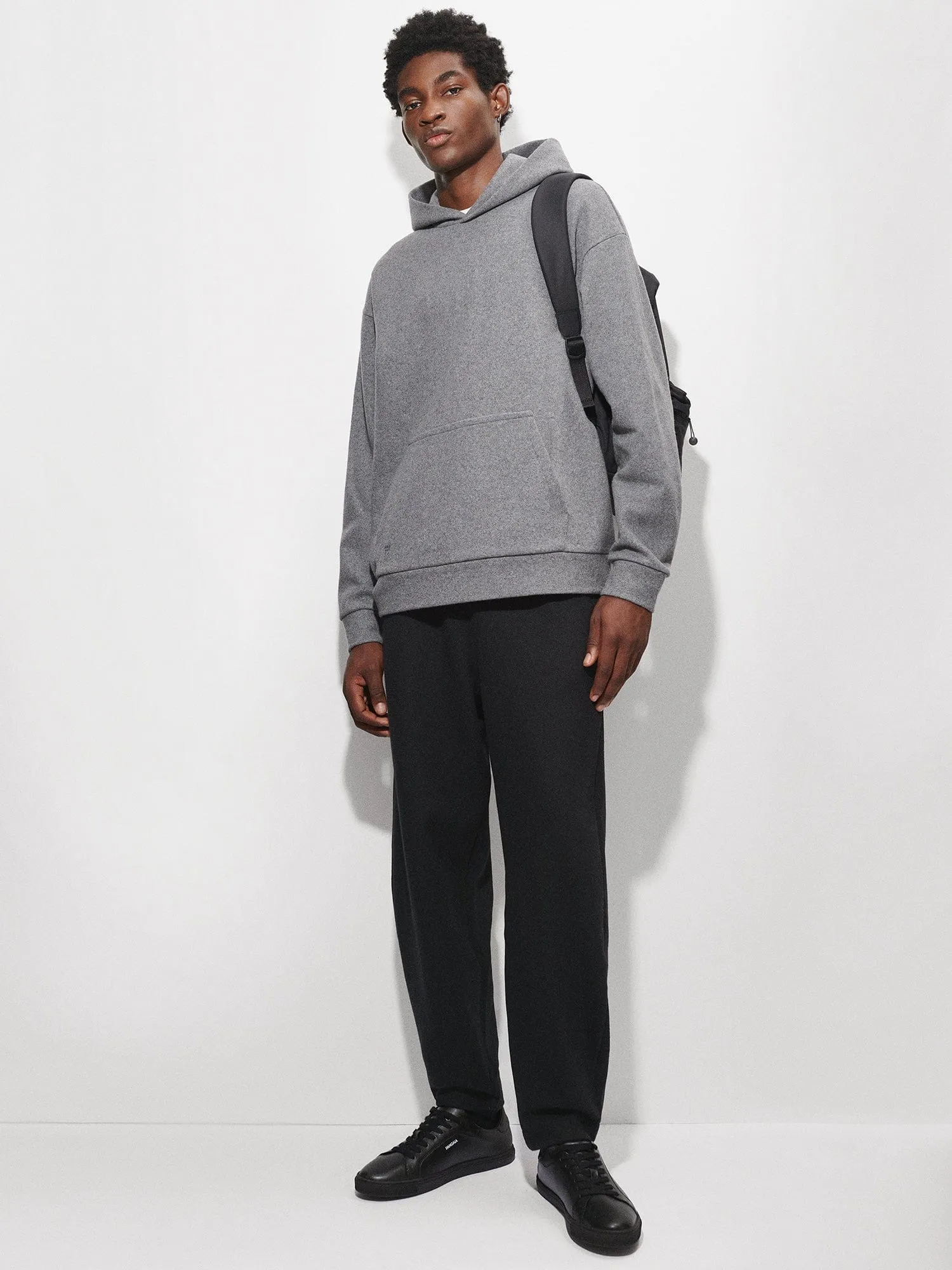 Mens Recycled Wool Jersey Barrel-Leg Track Pantsblack