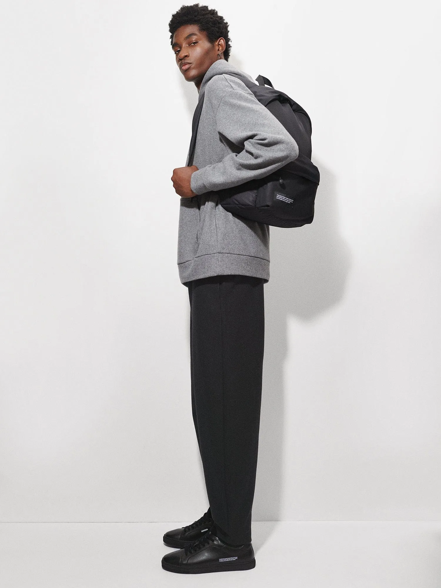 Mens Recycled Wool Jersey Barrel-Leg Track Pantsblack