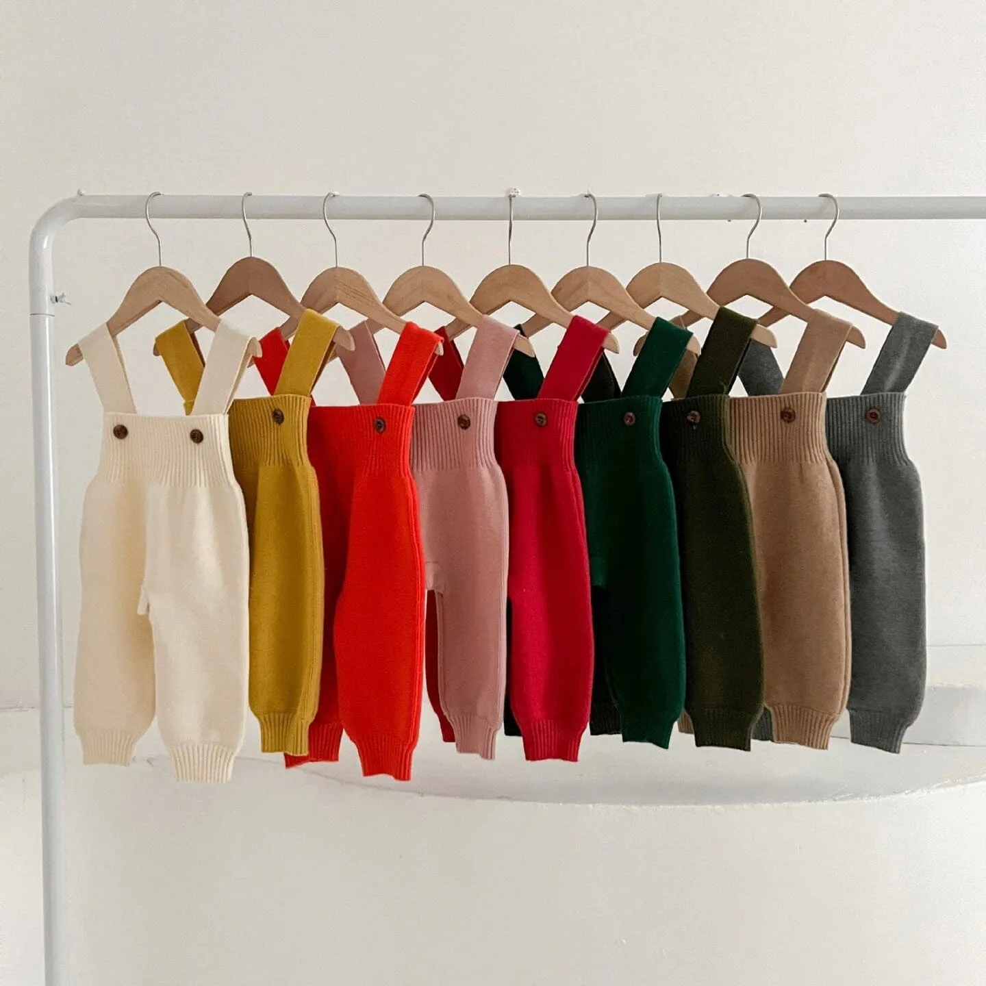 Solid Color Baby Knit Overalls