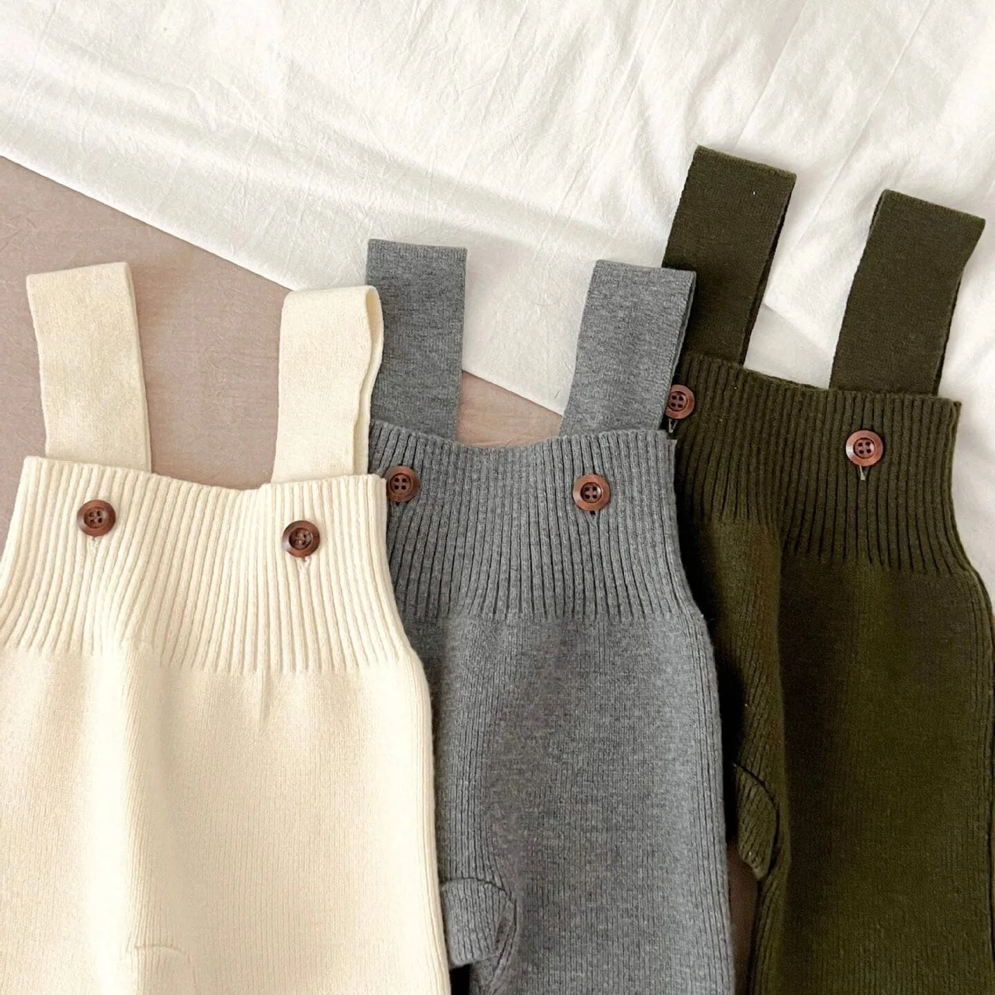 Solid Color Baby Knit Overalls