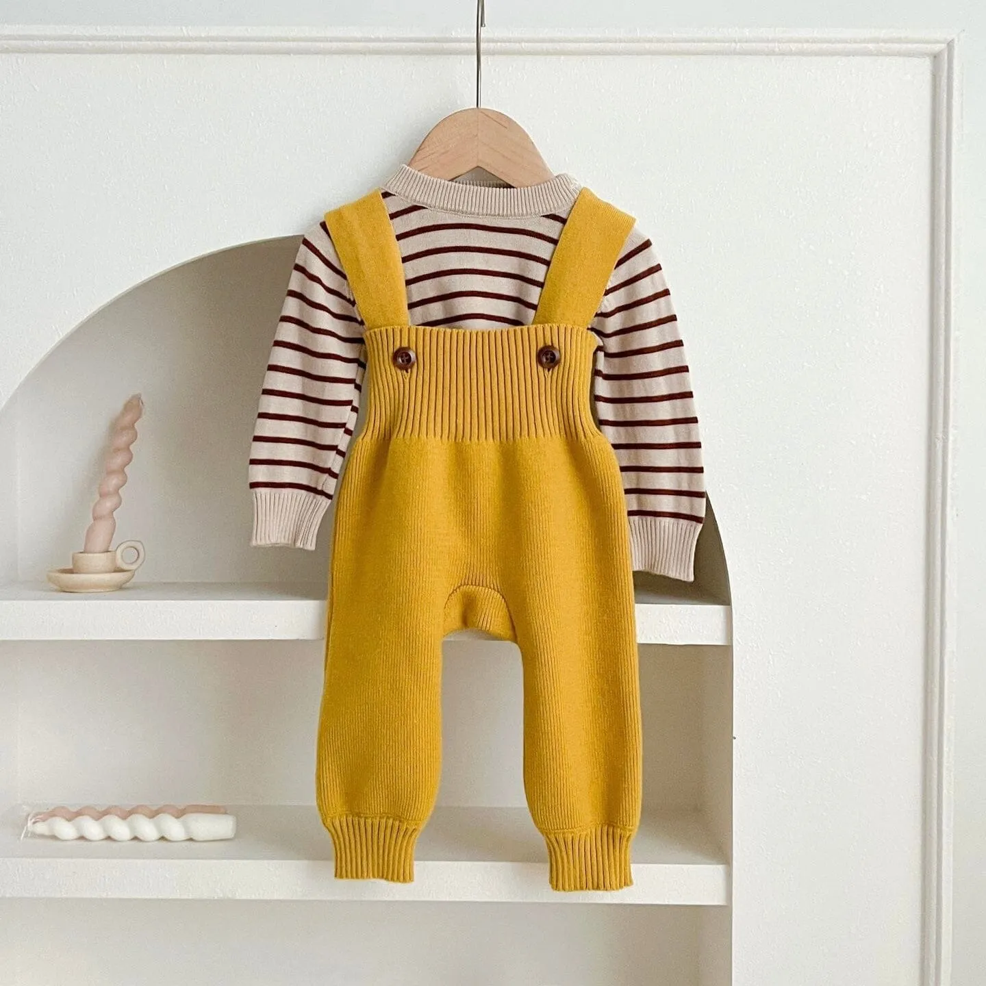 Solid Color Baby Knit Overalls