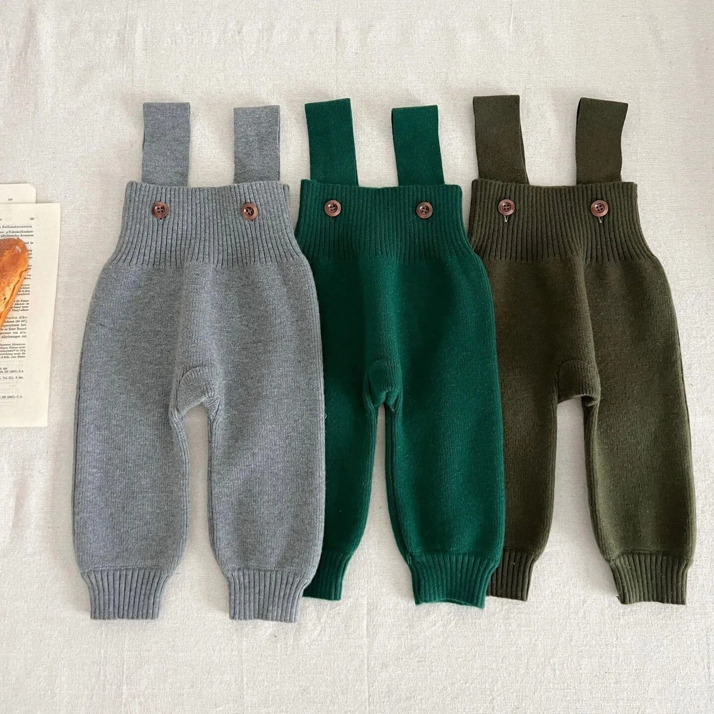 Solid Color Baby Knit Overalls