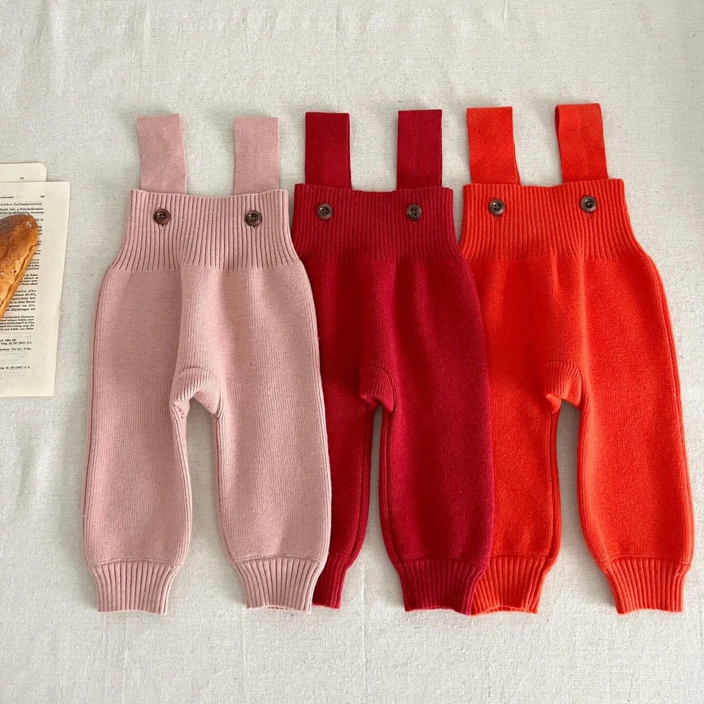 Solid Color Baby Knit Overalls