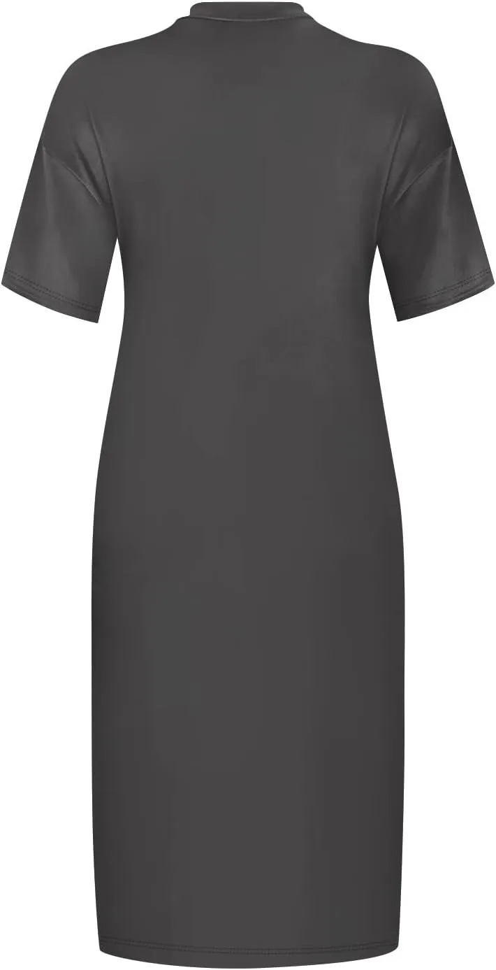 V Neck Dress for Women Plus Size Casual Short Sleeve Midi Shift Dresses with Pockets Summer Beach Vacation Comfy Dress