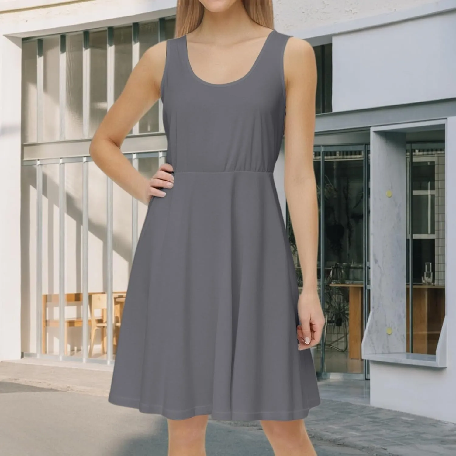 XOWRTE Women's 2025 Summer Sleeveless Sundress Casual Spring Beach Vacation Crewneck Shift Swing Tank Dress Solid Mini Dress